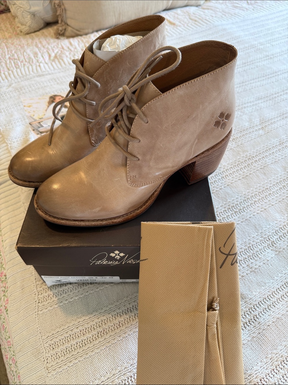 Patricia Nash Taupe Leather Lace-Up Ankle Boots